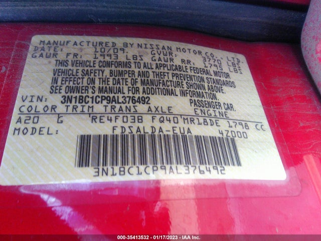 2010 NISSAN VERSA 1.8 S VIN: 3N1BC1CP9AL376492