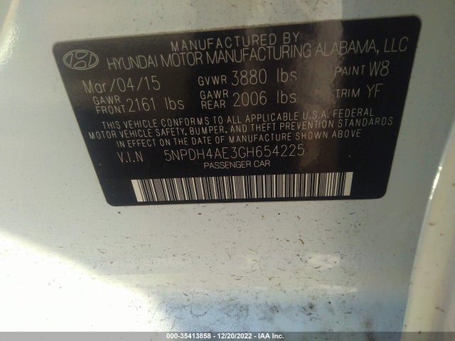 2016 Hyundai Elantra, VIN: 5NPDH4AE3GH654225