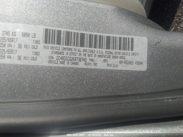 Dodge Grand Caravan Sxt 2019 2C4RDGCG2KR736749 Image 9