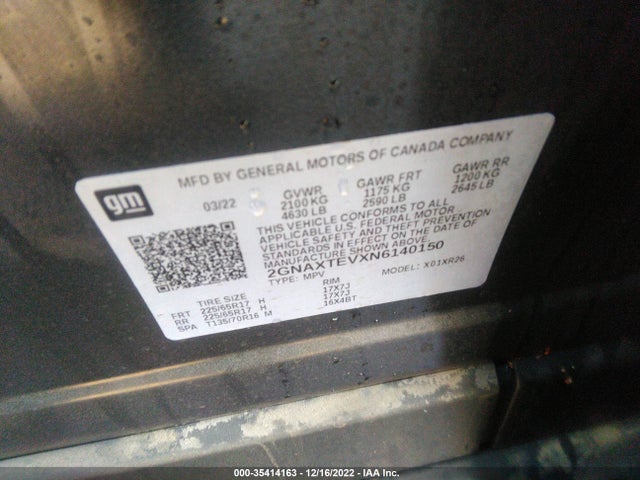 Chevrolet EQUINOX LT 2022 2GNAXTEVXN6140150 Image 9