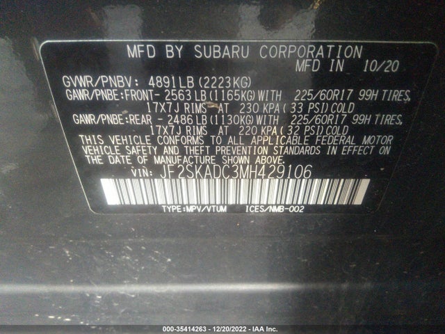 2021 Subaru Forester, VIN: JF2SKADC3MH429106