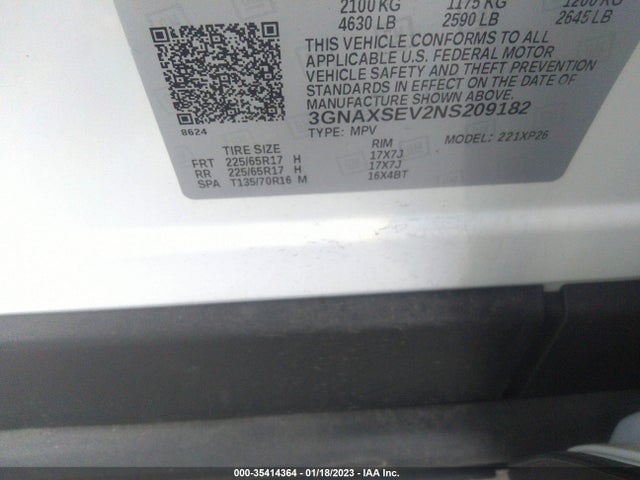 2022 Chevrolet Equinox, VIN: 3GNAXSEV2NS209182