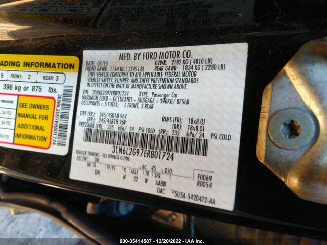2014 Lincoln MKZ, VIN: 3LN6L2G97ER801724