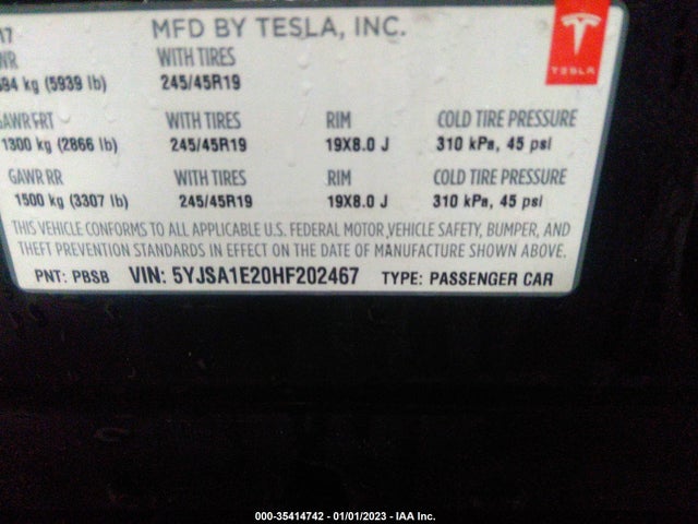 Tesla Model S 100d/90d/75d/60d/p100d 2017 5YJSA1E20HF202467 Image 9