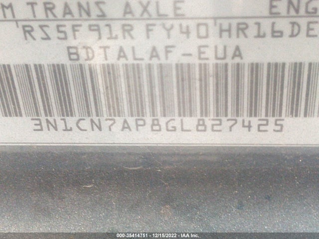 2016 NISSAN VERSA S VIN: 3N1CN7AP8GL827425