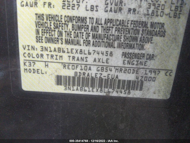 2008 NISSAN SENTRA 2.0 S VIN: 3N1AB61EX8L674458