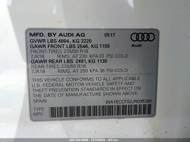 WA1ECCFS2JR005280 Audi Q3 Premium/sport Premium