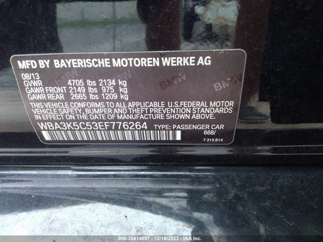 2014 BMW 3 SERIES 328D XDRIVE VIN: WBA3K5C53EF776264