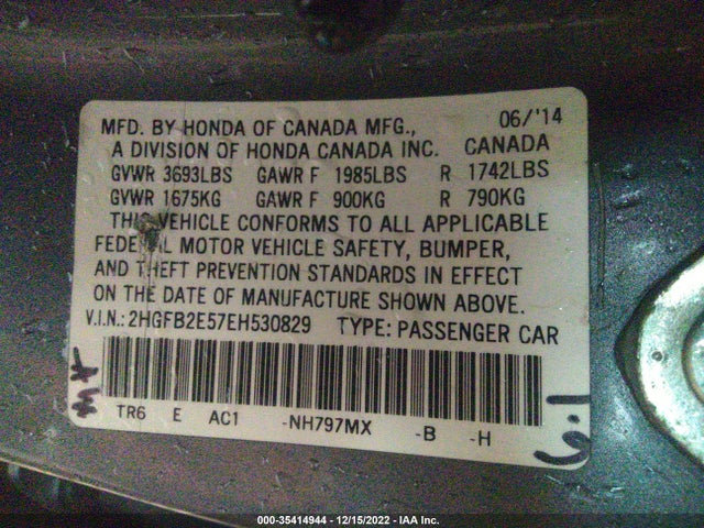 Honda CIVIC SEDAN 2014 2HGFB2E57EH530829 Image 10