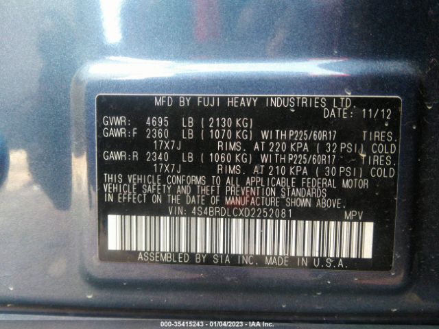 4S4BRDLCXD2252081 Subaru Outback 3.6r Limited