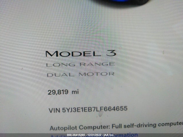 Tesla MODEL 3 2020 5YJ3E1EB7LF664655 Image 12