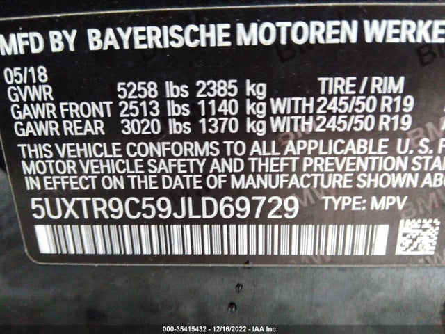 2018 BMW X3, VIN: 5UXTR9C59JLD69729