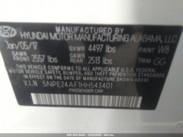 Hyundai Sonata 2.4l 2017 5NPE24AF1HH543401 Image 10