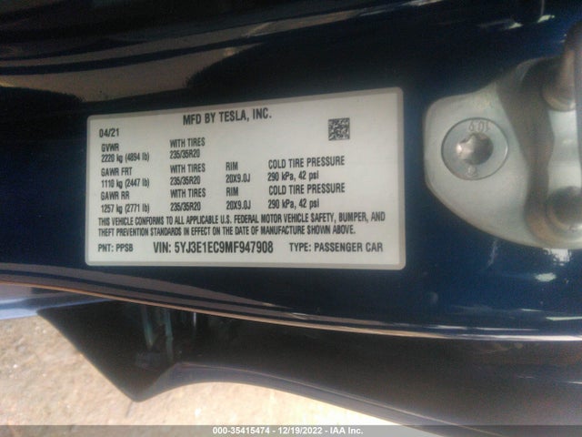 Tesla Model 3 Performance 2021 5YJ3E1EC9MF947908 Image 10