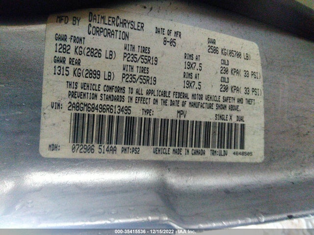 2A8GM68496R613495 Chrysler Pacifica Touring