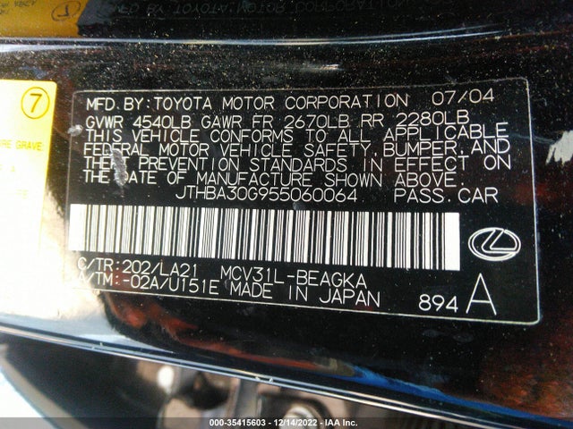 Lexus ES 330 2005 JTHBA30G955060064 Image 10