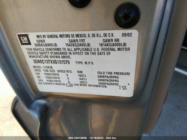 Chevrolet Avalanche 2003 3GNEC13TX3G131579 Image 14
