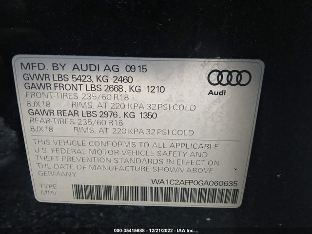 Audi Q5 PREMIUM 2016 WA1C2AFP0GA060635 Image 9