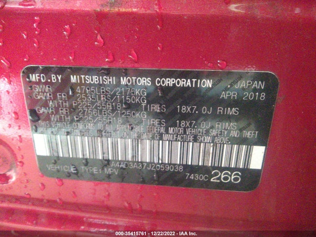 JA4AD3A37JZ059038 Mitsubishi Outlander