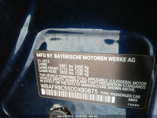 BMW 5 Series 550i 2013 WBAFR9C55DDX80875 Image 10