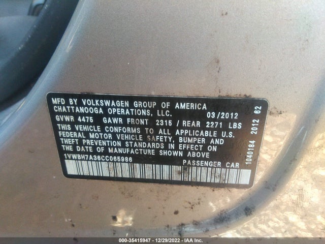 Volkswagen Passat 2012 1VWBH7A36CC065986 Image 10