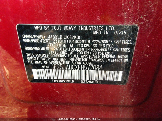 2015 Subaru Forester, VIN: JF2SJAHCXFH572084