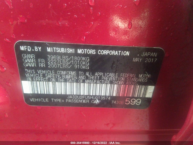 2017 Mitsubishi Lancer, VIN: JA32U2FU5HU013574