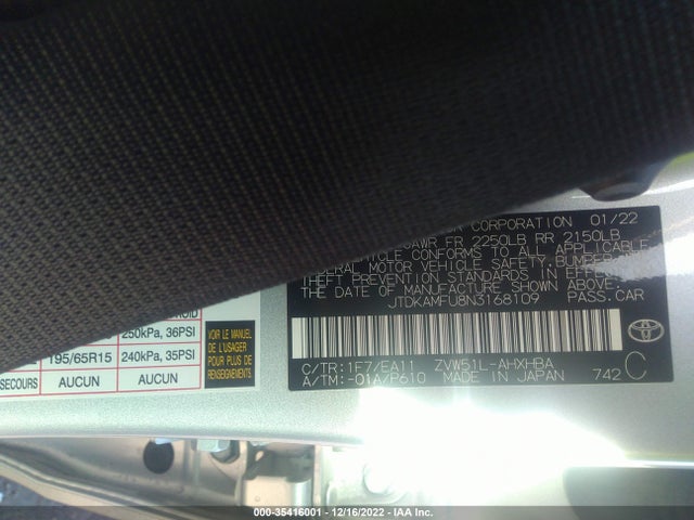 2022 Toyota Prius, VIN: JTDKAMFU8N3168109