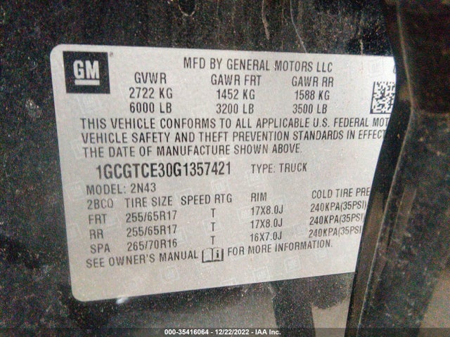 2016 Chevrolet Colorado, VIN: 1GCGTCE30G1357421