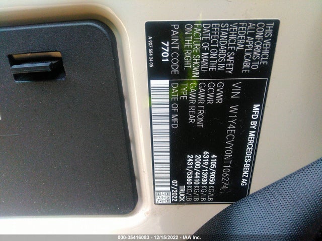 2022 Mercedes-Benz Sprinter, VIN: W1Y4ECVY0NT106274
