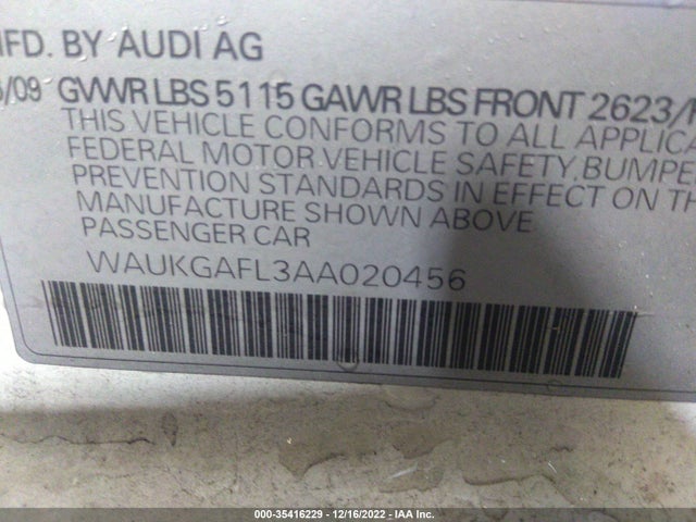 2010 AUDI S4 PRESTIGE VIN: WAUKGAFL3AA020456