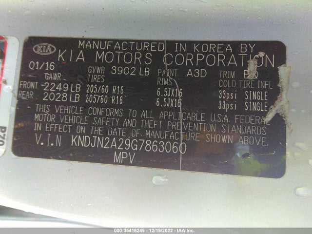 KIA Soul Base 2016 KNDJN2A29G7863060 Image 9