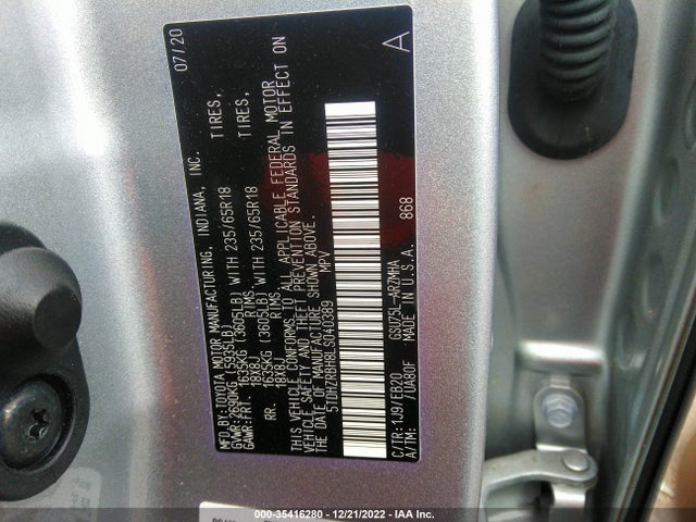 2020 Toyota Highlander, VIN: 5TDHZRBH8LS040389
