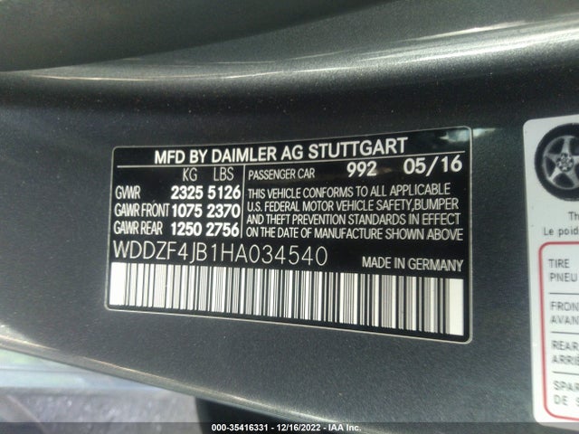 2017 MERCEDES-BENZ E-CLASS E 300 VIN: WDDZF4JB1HA034540