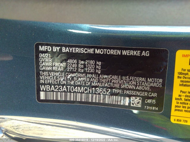 2021 BMW 4 Series, VIN: WBA23AT04MCH13652