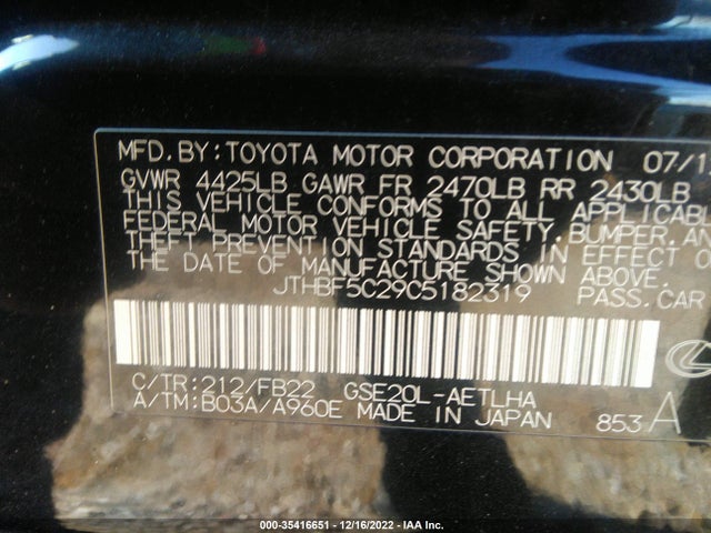 Lexus IS 250 2012 JTHBF5C29C5182319 Image 9