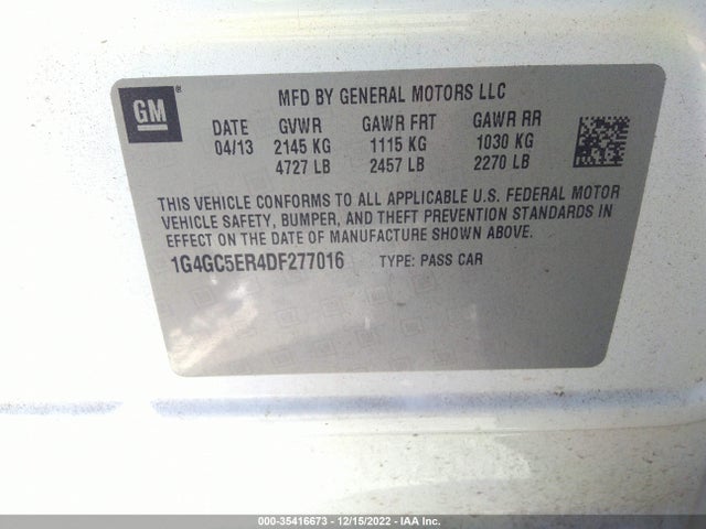 2013 BUICK LACROSSE LEATHER VIN: 1G4GC5ER4DF277016