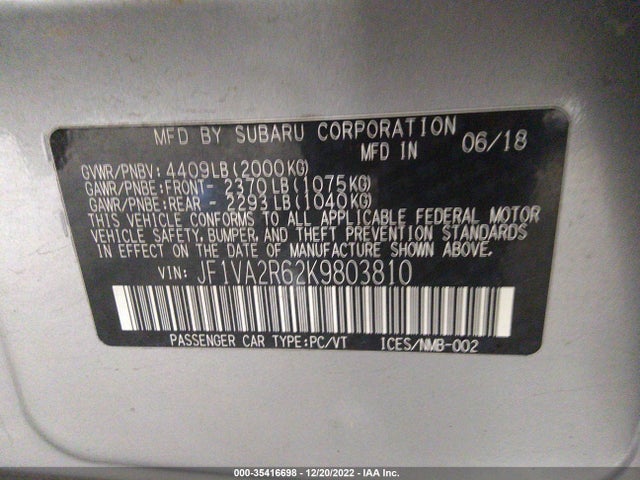 2019 Subaru WRX, VIN: JF1VA2R62K9803810