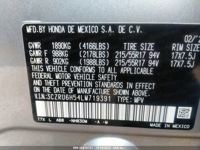 Honda HR-V EX 2020 3CZRU6H54LM719391 Image 9
