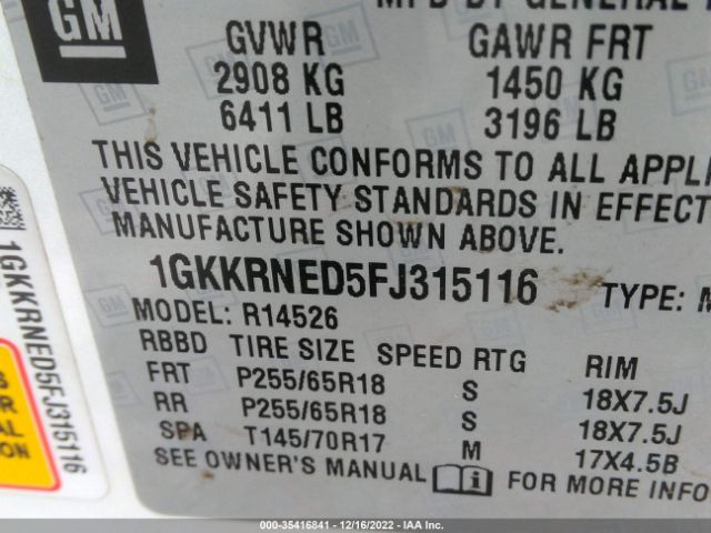 1GKKRNED5FJ315116 GMC ACADIA SLE