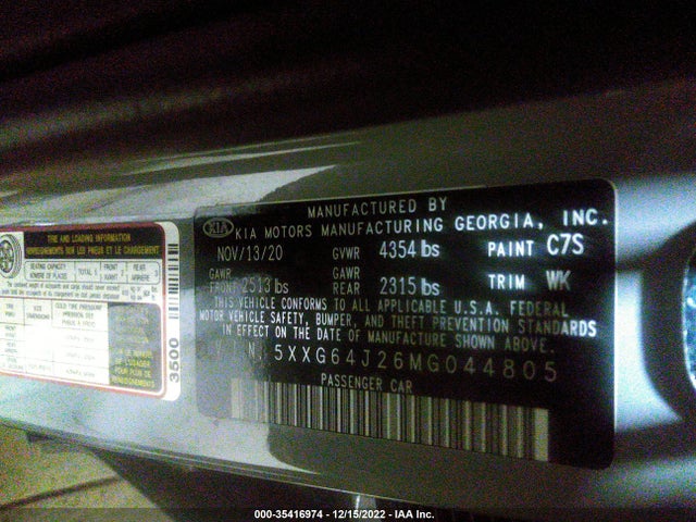 2021 Kia K5, VIN: 5XXG64J26MG044805