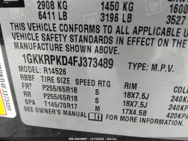 1GKKRPKD4FJ373489 GMC ACADIA SLE