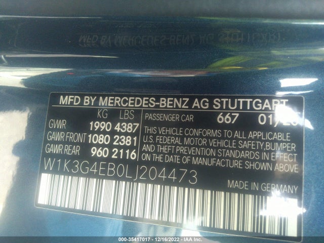 2020 Mercedes-Benz A-Class, VIN: W1K3G4EB0LJ204473