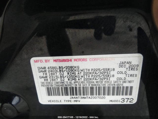 Mitsubishi Outlander 2010 JA4AT3AW7AZ007020 Image 9