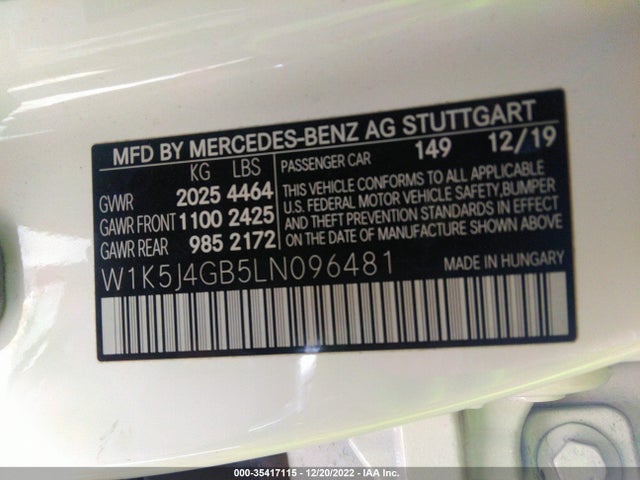 2020 Mercedes-Benz CLA-Class, VIN: W1K5J4GB5LN096481