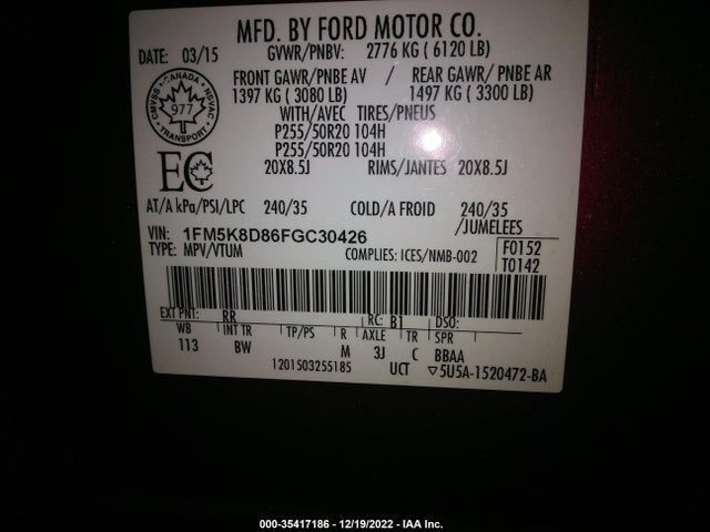 2015 Ford Explorer, VIN: 1FM5K8D86FGC30426