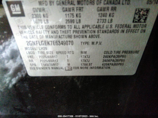 Chevrolet EQUINOX LT 2014 2GNFLGEK7E6349070 Image 9