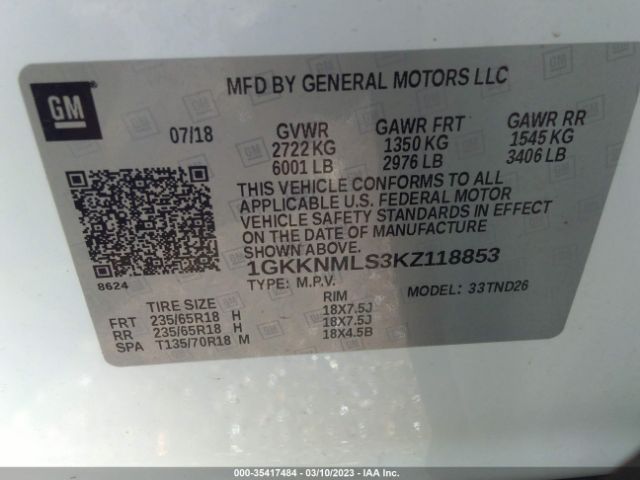 1GKKNMLS3KZ118853 GMC ACADIA SLT