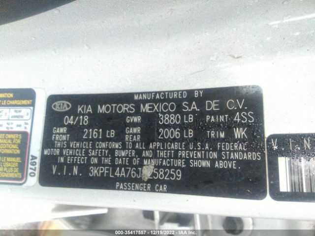 3KPFL4A76JE258259 KIA FORTE LX