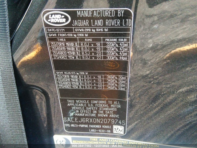 2022 Land Rover Defender, VIN: SALEJ6RX0N2079745